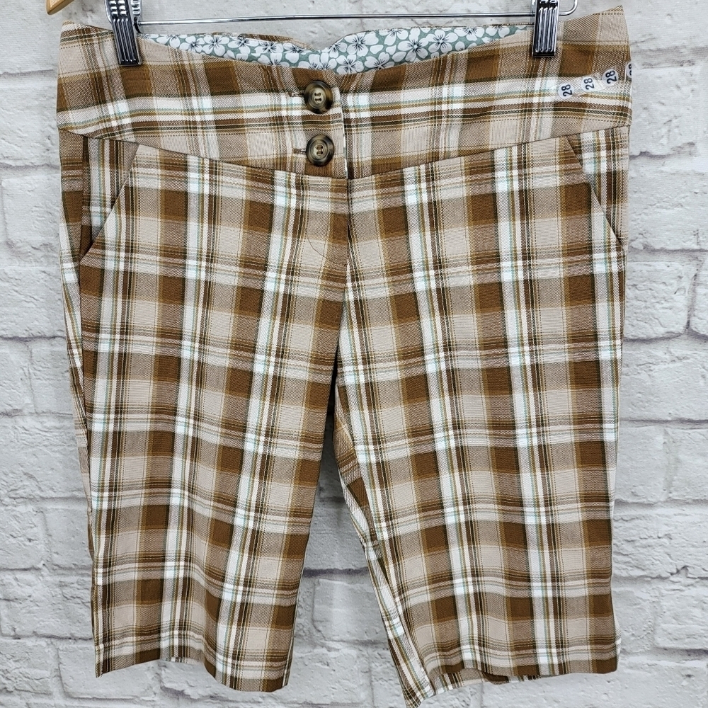Buckle Fresh Wear Brown & Teal Plaid Bermuda Shorts Juniors 7 Deadstock NWT